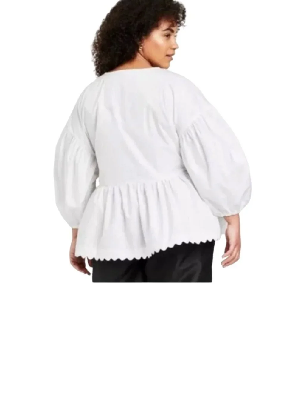 Kika Vargas 3XL Target White Puff Sleeve Wrap Scallop Edge Blouse Summer Cotton - Picture 3 of 11